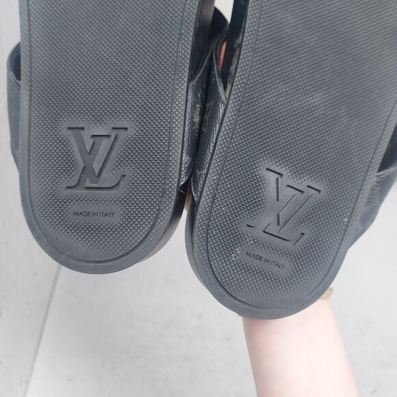 Louis Vuitton LV Monogram Black Leather Slide Sandal - Picture 12 of 13